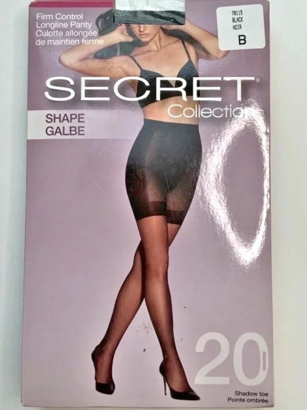 SECRET Firm Control Longline Sheer Tights Black Pantyhose 20 Denier B C NWT